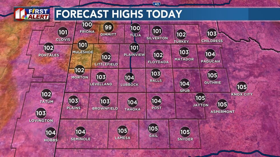 Another scorcher underway. Highs will be about 10 to 12 degrees above average for the date.