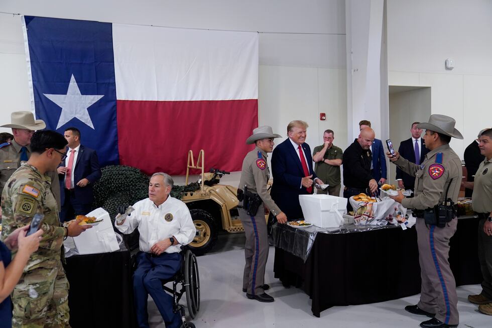 Republican presidential candidate and former President Donald Trump and Texas Gov. Greg Abbott...