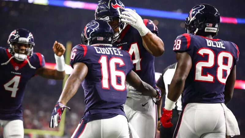 Lufkin's Keke Coutee celebrates after his first NFL touchdown.