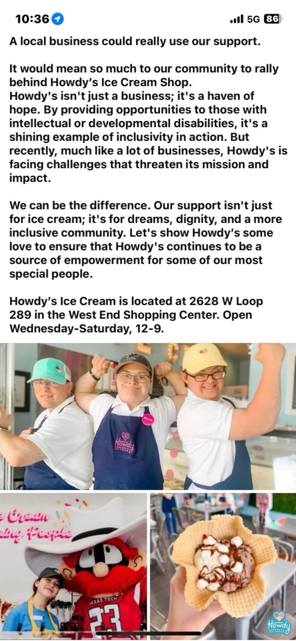 Best Buy Lubbock is trying to rally community support for Howdy’s Homemade Ice Cream in the...
