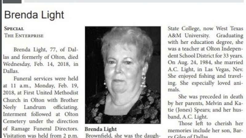 Brenda Light Obituary (Source: Provided by family)