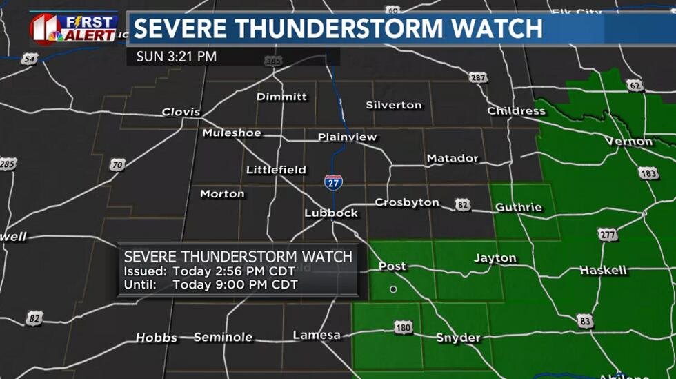 Severe thunderstorm watch in green