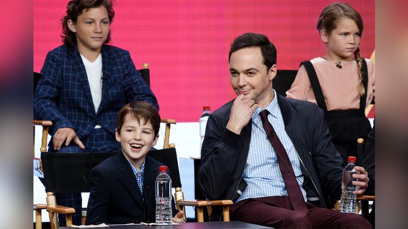 FILE -- Iain Armitage, front left, of "Young Sheldon" answers a question as executive...