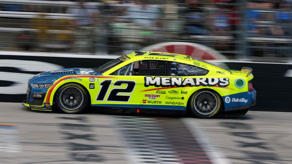 Ryan Blaney (12) races in the NASCAR Cup Series auto race at Texas Motor Speedway in Fort...
