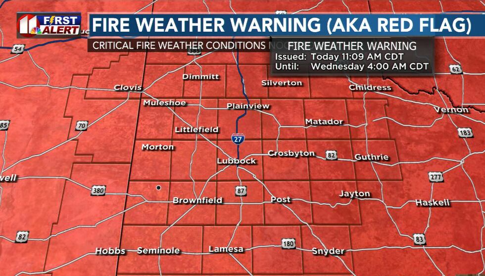 A wildfire danger will remain between high to severe late Tuesday night.