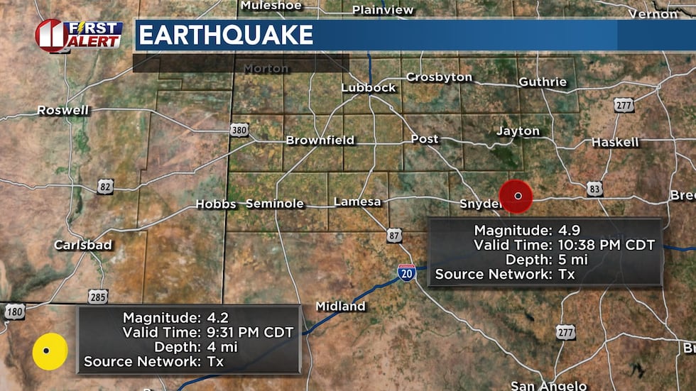 This map shows two earthquakes observed Monday evening, according to the USGS. After the...