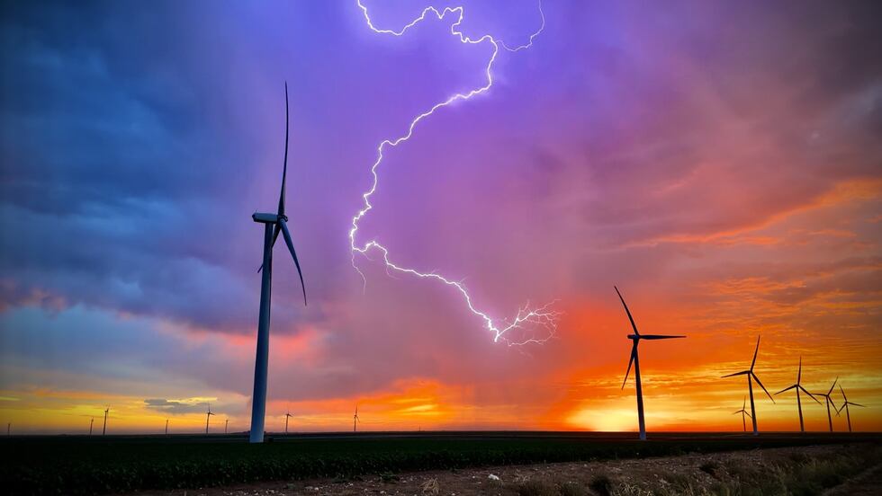 Lightning at sunrise just east of O'Donnell this morning. Credit Rustin Furlow