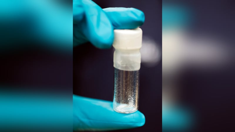 FILE - A vial containing 2mg of fentanyl, which will kill a human if ingested into the body,...