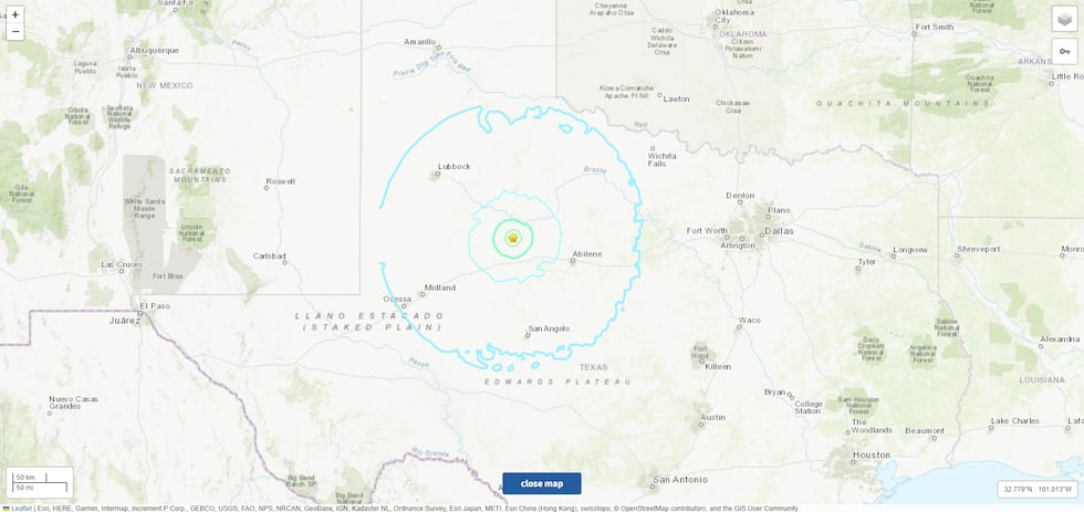 USGS map showing radius of the earthquake's impact
